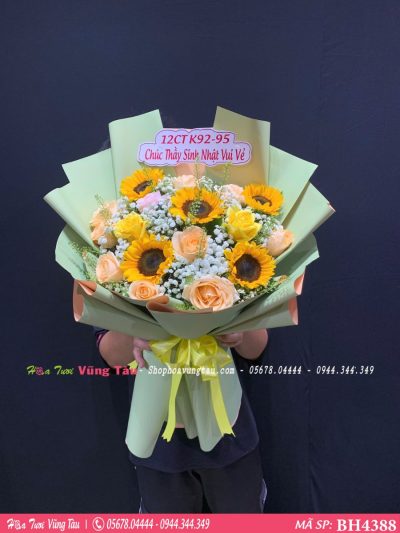 bó hoa hướng dương và hoa hồng bh4388
