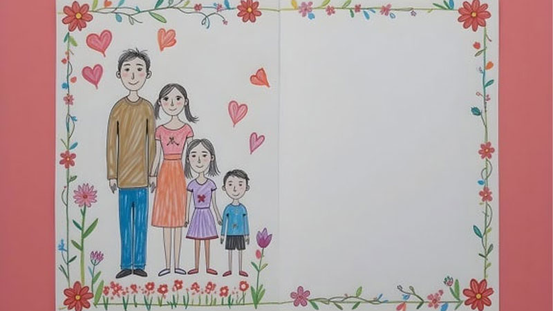 Vẽ thiệp hình mẹ và gia đình